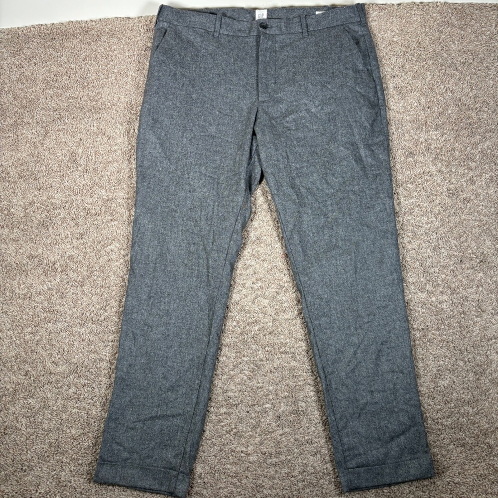 Gap Mens Nova Fides Italian Fabric Slim Fit Wool Blend Grey Trousers 36x32